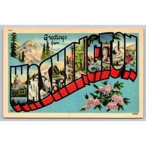 Vintage Washington State Large Letter Postcard Greetings C. P. Johnston Unused